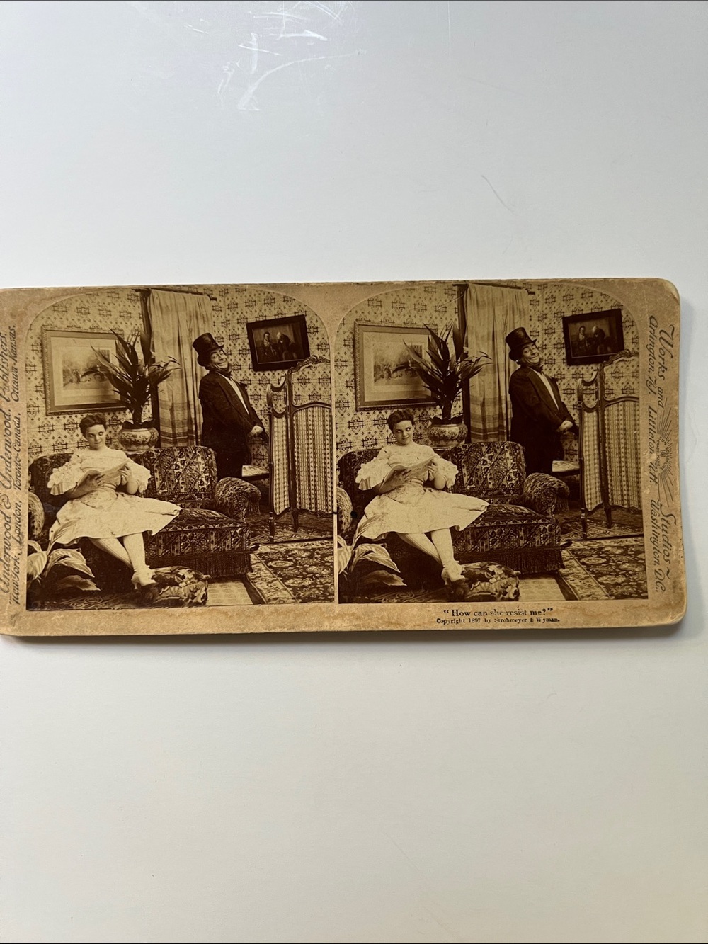 Vintage Stereoview Card - Sepia Antique Home Scene